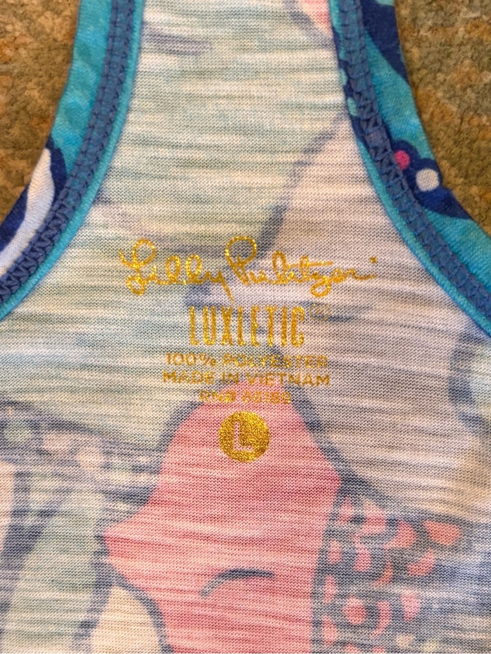 Lilly Pulitzer Luxletic Racerback Tank Top Blue Pink Print Large - Picture 3 of 5